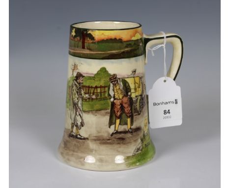 A Royal Doulton motoring "Series Ware" ceramic tankard titled "Blood Money", 1905-1928, hand coloured transfer printed design