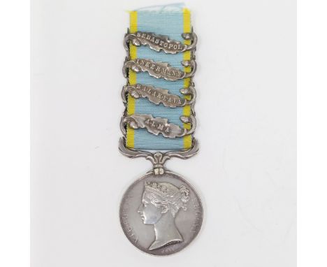 A Crimea Medal, named to R Tomlin 1st Bn RB, with Alma Balaklava, Inkermann, and Sebastopol clasps, with copy documentationPo