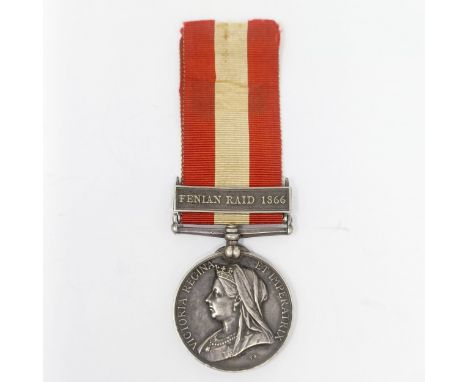 A Canada General Service Medal, awarded to Pte C J Thomas, 3rd Ottawa R, with Fenian Raid 1866 clasp, with copy documentation