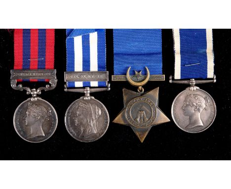 The Bearer Father and Son medals, comprising&nbsp; an Egypt Medal with Tel-El-Kebir clasp (J Bearer Sergt RMA), a Khedive's S