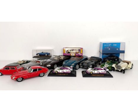 An Autoart 1:18 model of a Jaguar XK SS, and assorted other models (box)