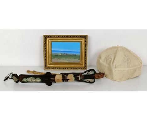 A Royal Observer Corps jacket and trousers, a Russian hat, a whip with a hoof handle and a small picture (4)