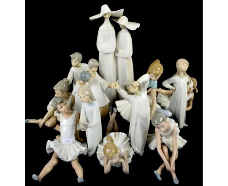 Collection of various Lladro and Nao figurines (12)        Condition: chip to candle flame, boy hugging girl has loss to his 