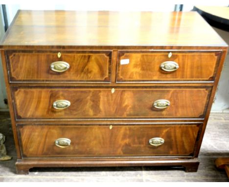 20th century mahogany chest of two short over two long drawers, on bracket feet,        