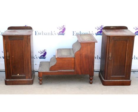 Mahogany step commode together with two mahogany pot cupboards (3)        
