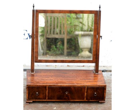 19th century mahogany dressing table mirror with three drawers raised on bracket feet (1 missing), H54 x W46cm        