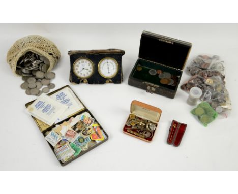 Mixed lot comprising collection of jewellery to include gold ring and plated cufflinks, collection of English coins, stamps, 