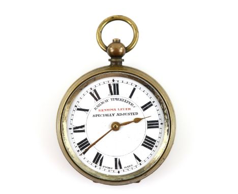 A Bentima Lever, Railway open face pocket watch, the white enamel dial marked Railway timekeeper, black Roman numeral hour ma