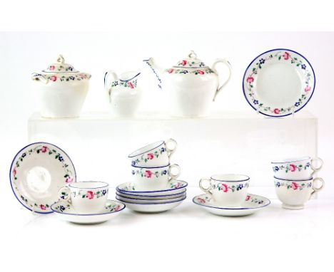 Victorian child's tea service comprising six cups and saucers, two side plates, teapot, sugar bowl and cream jug, hand painte