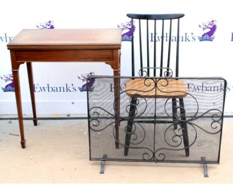 Early 20th century inlaid mahogany card table, on square tapered legs and spade feet, H75 x W71cm, together with a modern cha