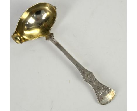 Norwegian silver 830 grade ladle by M.AASE with floral and bow design        