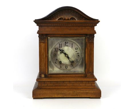 Early 20th century walnut cased twin train mantel clock and three other clocks, (4),        