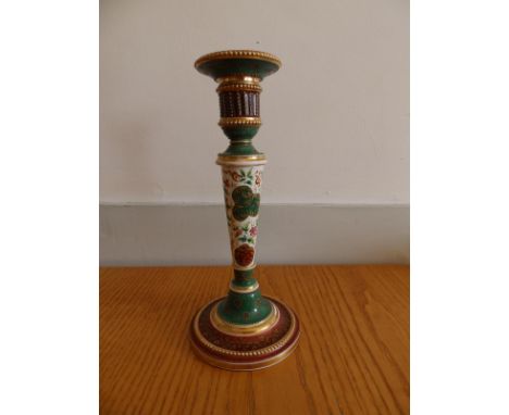 A floral painted &amp; gilded porcelain candlestick, incised marks 'ZG', 10.6" high.