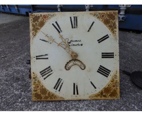 A Victorian 30 hour longcase clock movement by a Tiverton maker, with painted 12" square dial .