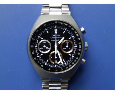 A boxed gent's stainless steel Omega Speedmaster Chronometer 2016 Rio Olympics Edition bracelet wrist watch, with black dial,