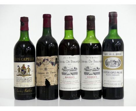 1 bt Clos Capelle 1962 Grand Vin de Bordeaux, selected by Charles Kinloch us, bs, foil damage selected by Charles Kinloch 1 b