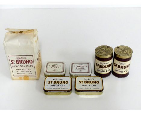 2 four oz Ogden's St Bruno Rough Cut Tobacco in vacuum tube 10 two oz Tins Ogden's St Bruno Rough Cut Finest Selected Tobacco