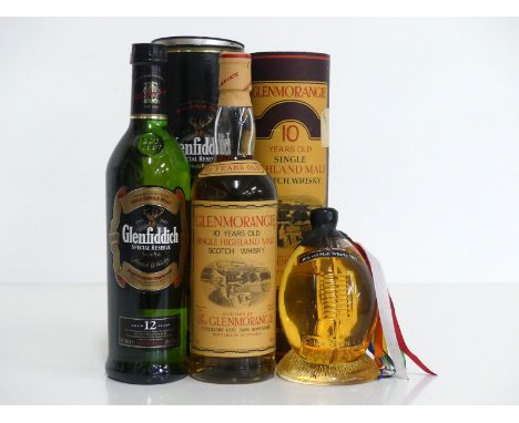 1 70-cl bt Glenfiddich Special Reserve 12YO Single Malt Scotch Whisky 40% original tube 1 75-cl bt Glenmorangie 10YO Highland