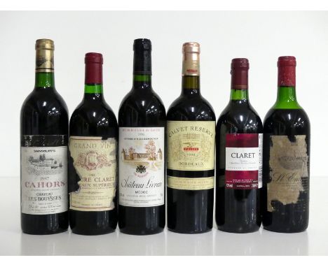 1 bt Ch. Les Bouysses 1987 Cahors Sainsburys vts, sl bs 1 bt Sichel 1988 Bordeaux Superieur i.n, vsl stl, torn label 1 bt Ch.