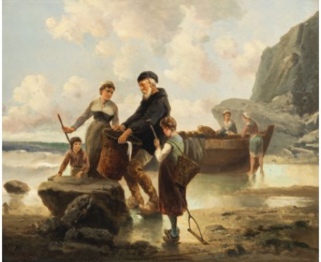 van Wijk19./20. Jhdt.54 x 64 cmEntladen des Fischfangs. Öl/Lwd., signiert.