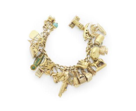 BRACELET BRELOQUES OR ET EMAILOrné de vingt-six breloques en or jaune, certaines soulignées d'émaux colorés et de pierres de 