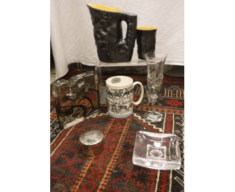 A quantity of various china and glassware to include Mundgeblasen coloured glass stem vase and various other glassware, china