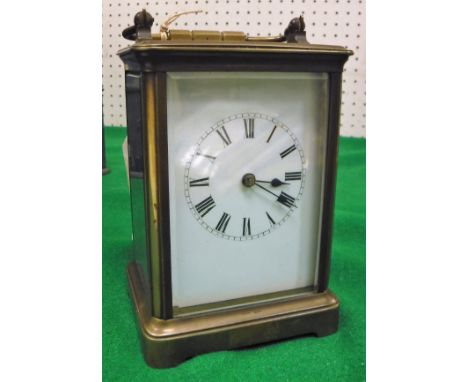 A circa 1900 brass cased carriage clock, the dial with Roman numerals CONDITION REPORTS Unknown if in working condition.  13 