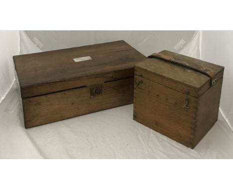 A Victorian rosewood and mother of pearl inlaid writing slope (incomplete) and an oak box bearing numbers to front "0,4,6,8,1