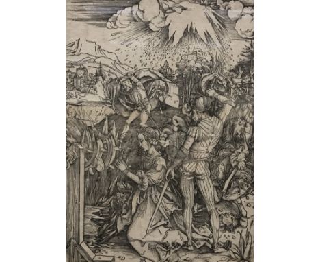 AFTER ALBRECHT DURER (1471-1528) "The Martyrdom of St. Catherine of Alexandria" 18th Century print framed and glazed, bears A