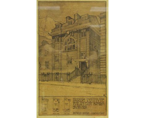 "The Parish Institute" by Edwin Gunn, an architectural study for a parish institute for an East London suburb, pen and ink on