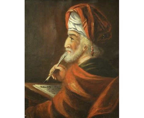 A 19TH CENTURY CONTINENTAL SCHOOL "The Scribe" a study of a gentleman in a turban and cloak, oil on canvas laid on panel