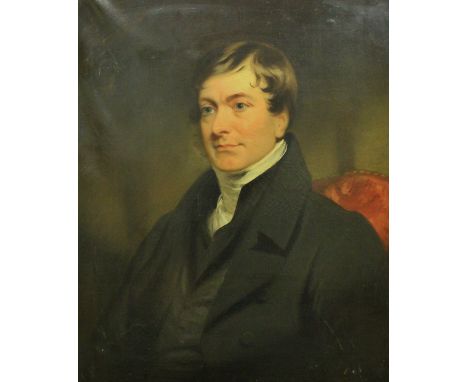 EARLY 19TH CENTURY ENGLISH SCHOOL IN THE MANNER OF SIR HENRY RAEBURN "Gentleman seated with white stock, black waistcoat and 