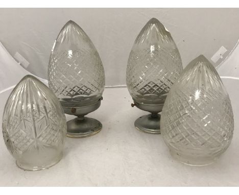 A set of three pineapple cut glass light shades, two with fittings and another similar (4)
