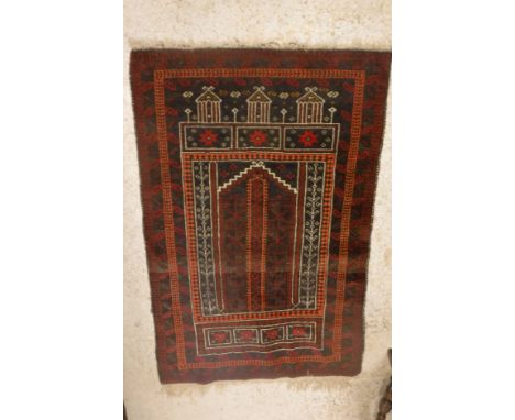 A collection of five various Bokhara and other rugs to include a Bokhara prayer rug with medallion decorated dark red centre 