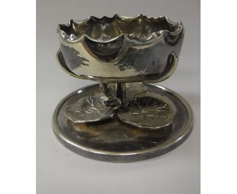 A Hukin &amp; Heath electroplate sweetmeat dish model No 2867 modelled as a water lily flower above lily pads stamped "H&amp;