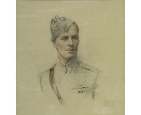 WINIFRED ANDERSON "Officer of the Royal Flying Corps", a portrait study head and shoulders,pencil and watercolour, signed and