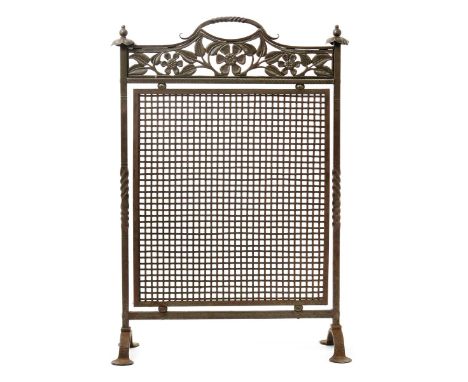 A Cotswold School wrought iron firescreen probably Thornton & Downer,  the rectangular frame cast twist and geometric decorat