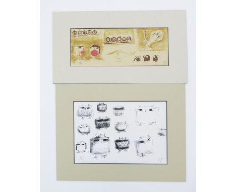 Susan Parkinson (1925-2012) Robins, Mice and a Peacock, a mixed media print, mounted, and Owl Study another print by Susan Pa