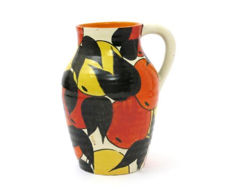 'Oranges & Lemons' A Clarice Cliff Bizarre single-handled Isis vase,  painted in shades of red, yellow and black printed fact