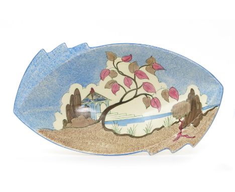 'Blue Japan' a Clarice Cliff Bizarre Daffodil bowl,  painted in colours 32cm. long