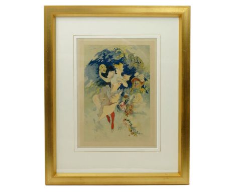 Jules Cheret (1836-1932) Paris Illustre, lithograph in colours on paper, framed and La Commedie a lithograph by Jules Cheret,