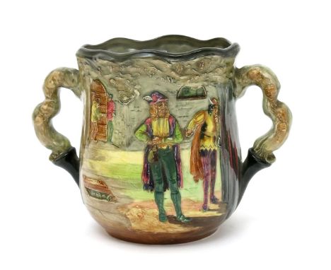 The Apothecary a Royal Doulton limited edition twin-handled vase designed by Charles Noke, modelled in low relief, painted in