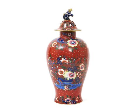 An H & R Daniels stoneware Japan  vase pot pourri vase and cover, with inner cover, slender baluster form painted with flower