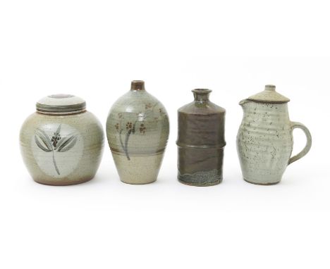 David Leach OBE (1911-2005), attributed a Lowerdown Pottery stoneware vase, shouldered form with a solifleur neck, painted wi