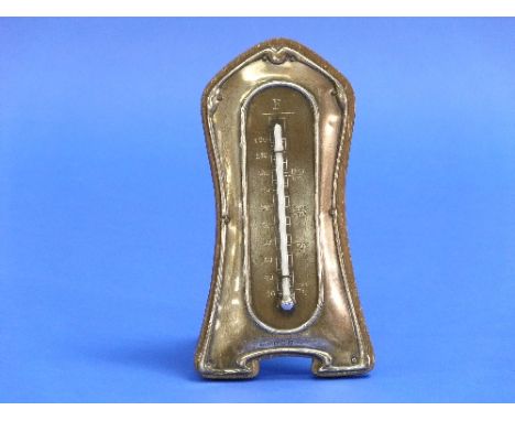 An Edwardian silver mounted Desk Thermometer, by Henry Wiliamson Ltd., hallmarked Birmingham, 1909, with oak easel frame, 6¼i