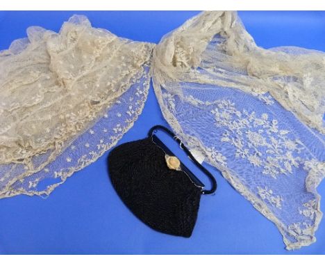 A quantity of mixed antique Lace, including stoles, flounces, panels etc., together with a vintage 'Henry a la Pensée, Paris,