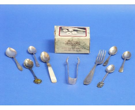 A George III silver Sauce Ladle, hallmarked London, 1800, together with a small quantity of silver flatware, including a pair