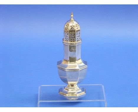 A George V silver Sugar Caster, by Viners Ltd., hallmarked Sheffield, 1933, of octagonal form with stepped octagonal base, pi