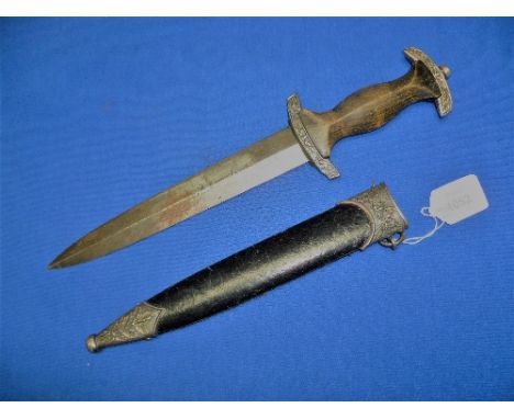 A W.W.2 period German Nazi SS Dagger, with oak leaf embossed nickel fittings, the 8½in (21.5cm) steel blade engraved  with Hi