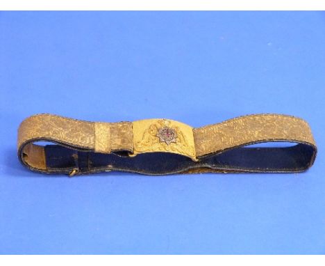 A Victorian Lifeguards Officers dress bullion Belt, the gilt brass buckle with white metal and enamel centre.